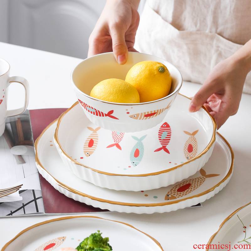 Dishes suit household ceramic bowl, lovely combination of creative jobs to use of cartoon small bowl of fresh ins plate