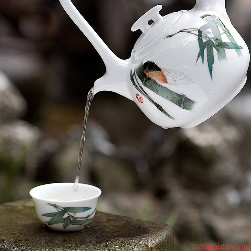 Liling porcelain, Chinese style of kung fu tea set glaze color hand - made girder under the teapot six cups of tea gifts
