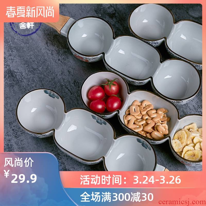 Fruit bowl household ceramic bowl Japanese under the glaze color creative 3 even to use style bowl of salad bowl with the bowl