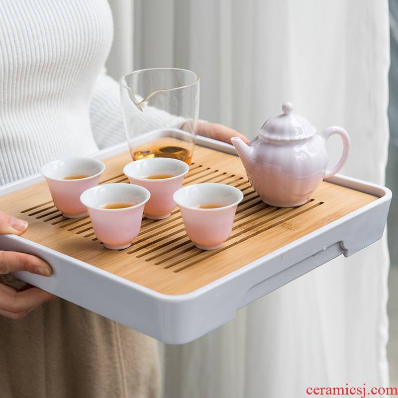 I and contracted jingdezhen ceramic tea set suit household Japanese dry wet amphibious tea tray teapot set of tea cups