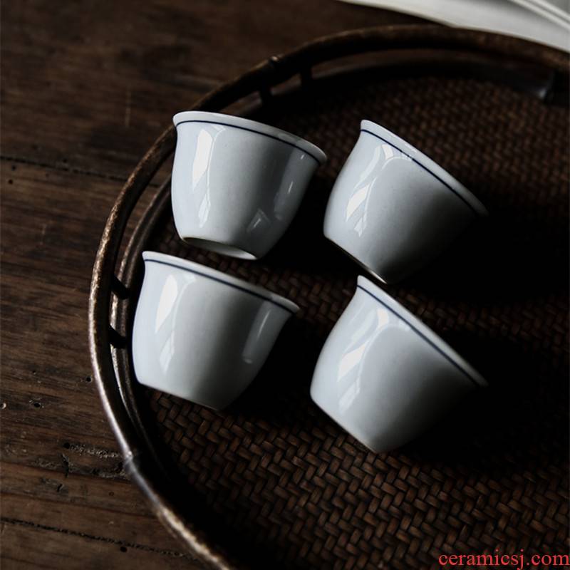 Jingdezhen blue and white double ceramic plant ash glaze hand - made noggin thin foetus household kung fu sample tea cup