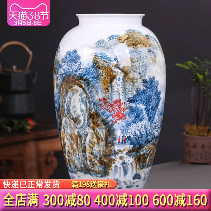 Antique hand - made of blue and white porcelain of jingdezhen ceramics of large vases, flower arranging Chinese sitting room adornment is placed