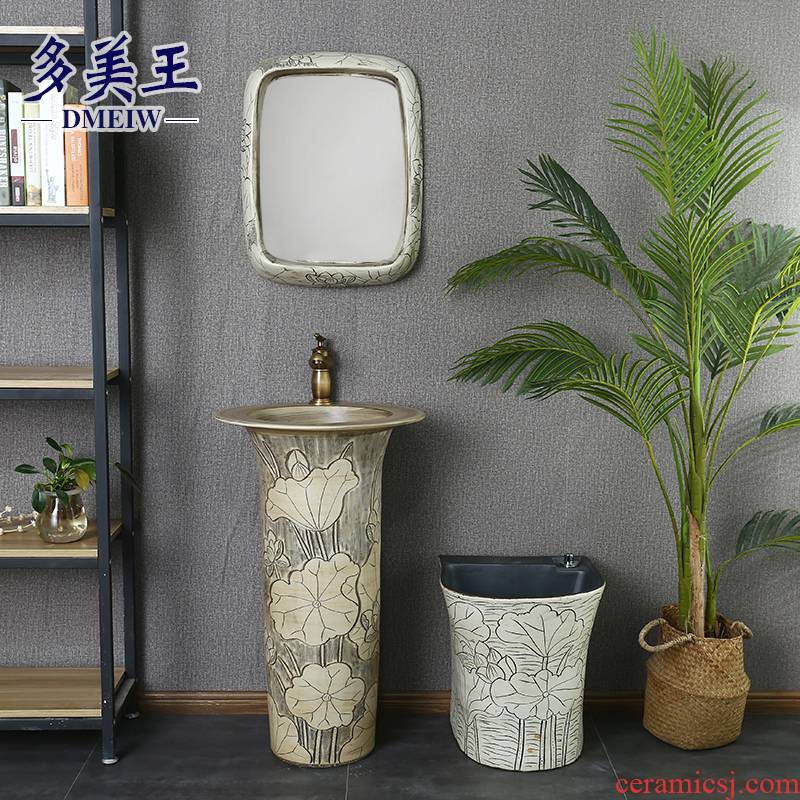 King beautiful ceramic cylindrical column carved antique art pillar lavabo lavatory basin hotel a home stay facility