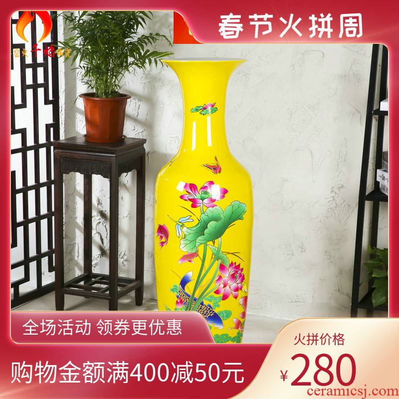 Jingdezhen ceramics vase Chinese red lotus landing big fish for years more than decoration to the hotel living room big furnishing articles