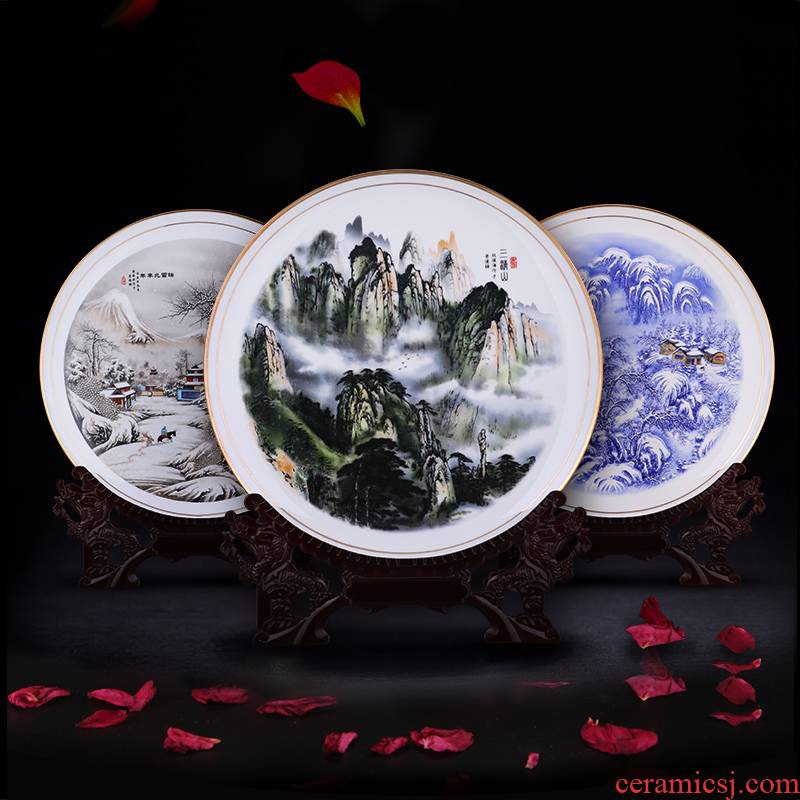 Jingdezhen ceramics furnishing articles hanging dish ipads porcelain decoration plate sit plate of Chinese style living room home decoration arts and crafts