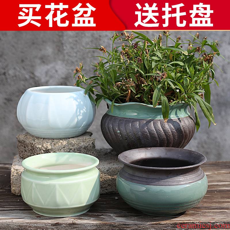 More meat money plant potted potted clivia size ceramic flower pot tray basin large clearance of creative move of household