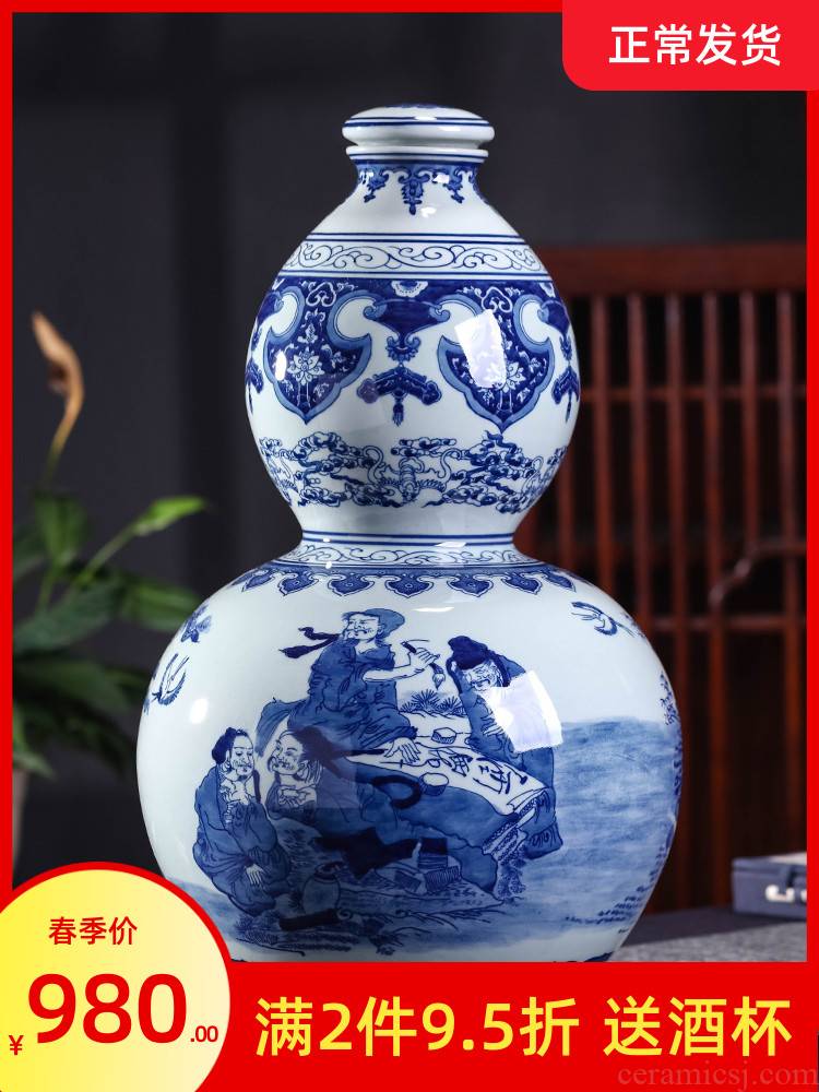 Jingdezhen ceramic jars 20 jins hand - made mercifully wine bottle wine seal of blue and white porcelain jar of creative hip furnishing articles