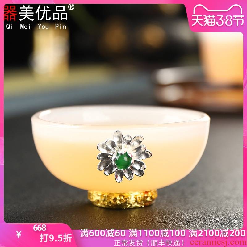 Implement the superior jade porcelain tea cups little, personal glass of coloured glaze kung fu tea gift box set sterling silver 999 sample tea cup