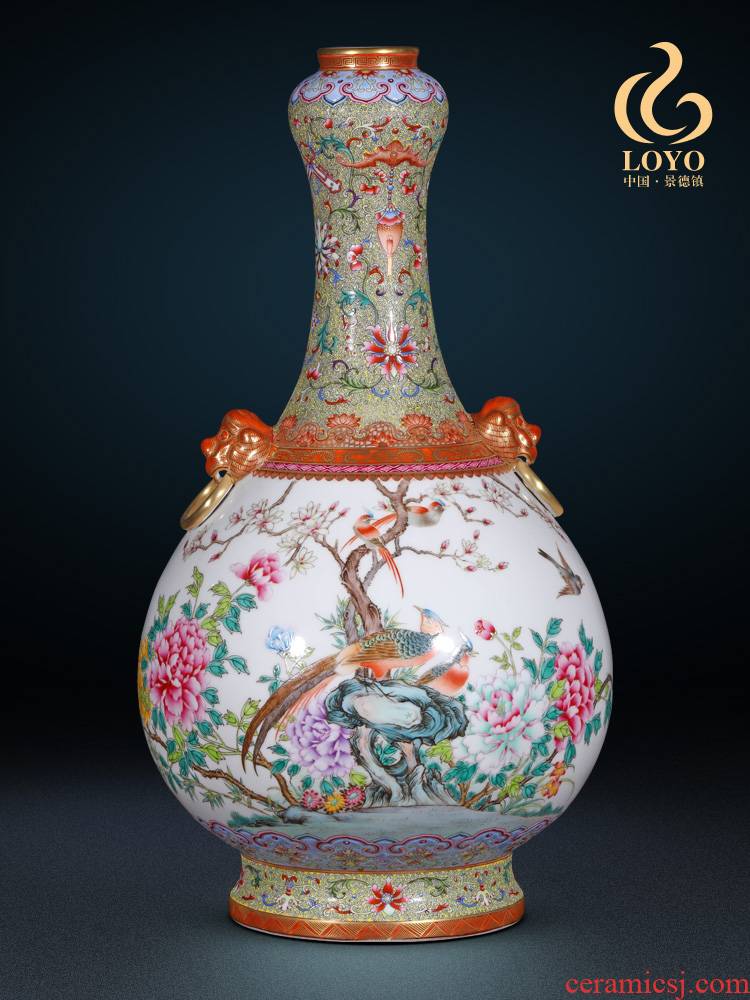 Archaize of jingdezhen ceramic vase pastel heavy industry of flowers and birds ears garlic bottles of home sitting room adornment is placed
