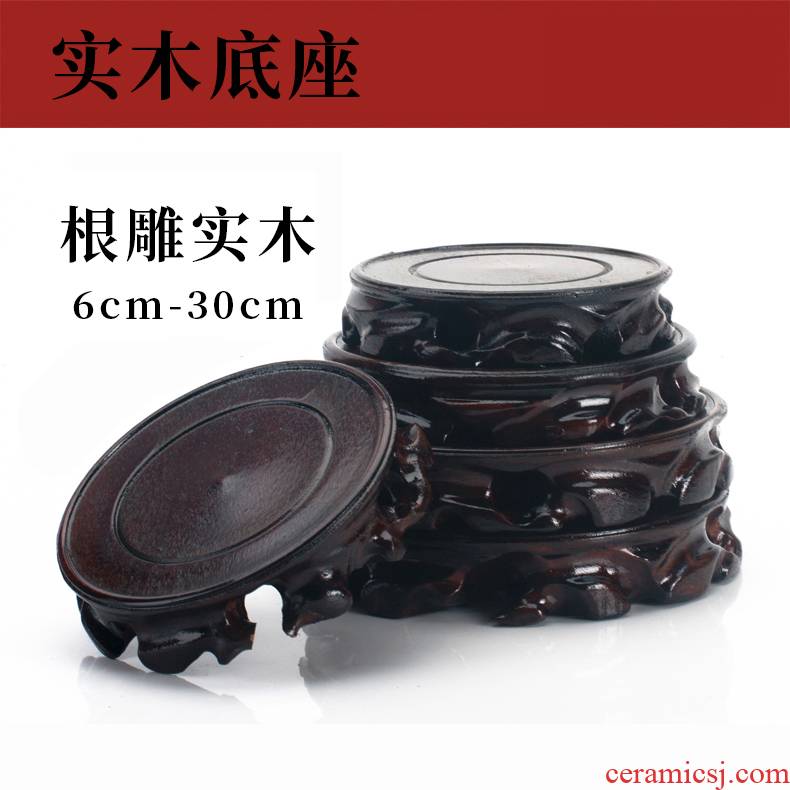 The whole piece of solid wood carved round jade antiques are it tank tea vases, flower miniascape of base