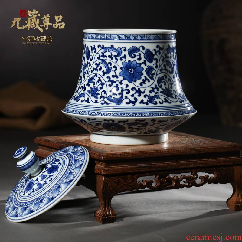 Antique hand - made porcelain of jingdezhen ceramics bound lotus flower tea pot flowers large flower pot cover can treasure phase furnishing articles