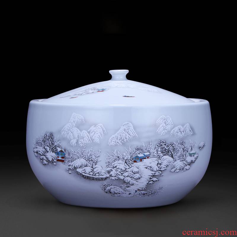 Jingdezhen ceramics furnishing articles storage tank with cover Chinese medicine pot dish of rice, cooking pot caddy fixings barrel 5 jins