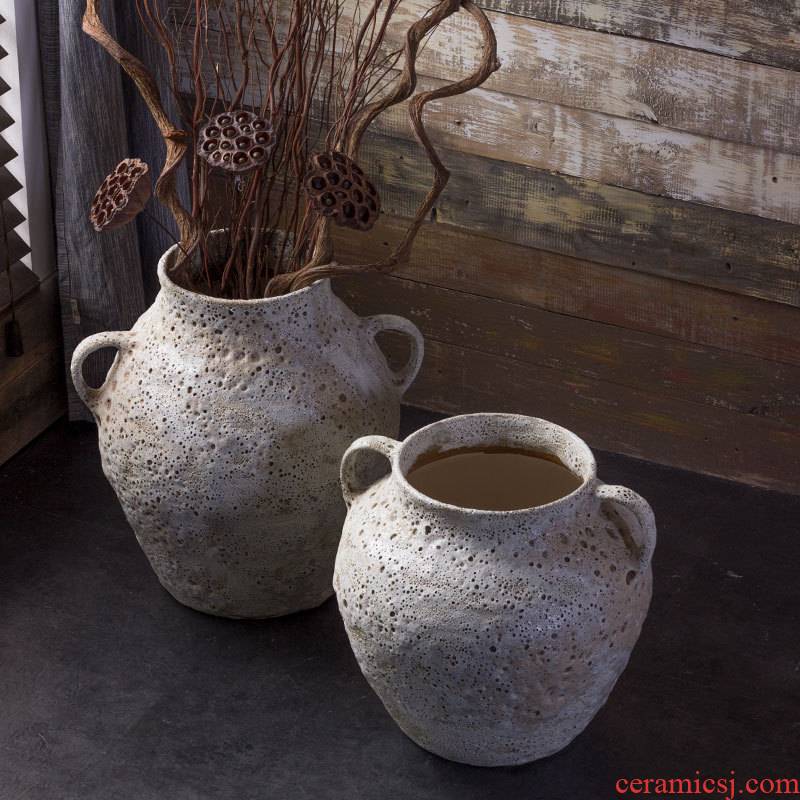 Jingdezhen manual coarse pottery big POTS retro black zen Chinese ceramic vase household soft adornment furnishing articles