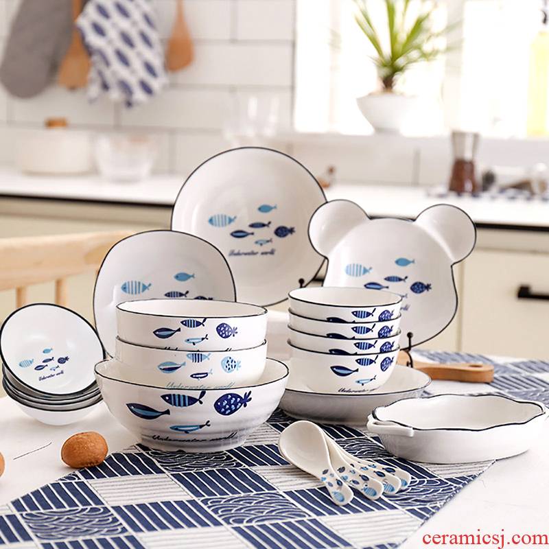 Song of sakura Japanese tableware suit small bowl of soup bowl FanPan box 20 sets of household ceramics tableware housewarming gift