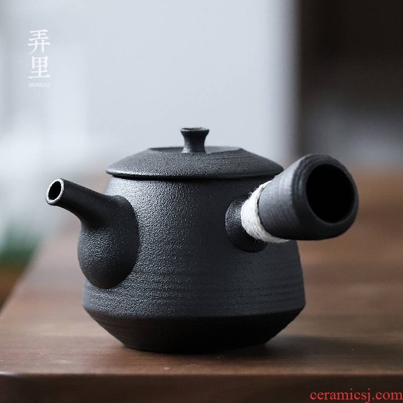 | Japanese coarse pottery teapot side put the pot of tea is tea set manually restoring ancient ways the hot pot of household kunfu tea