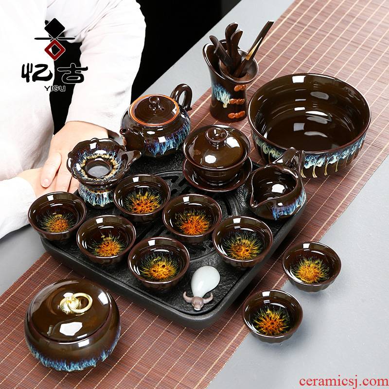 Have the ancient building red glaze, kung fu tea set household ceramics up of a complete set of tea set teapot teacup tea tray