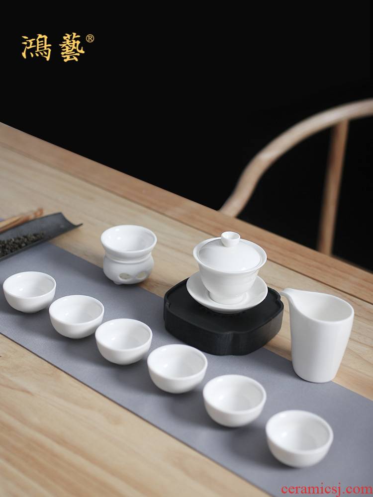 Hon art kung fu suit dehua white porcelain ceramic cups domestic tea set of tea cups tureen tea taking