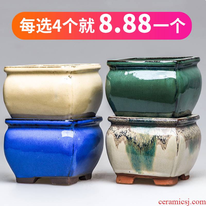More coarse pottery flowerpot More meat the plants green plant ceramic contracted individuality creative waist drum square purple sand pot