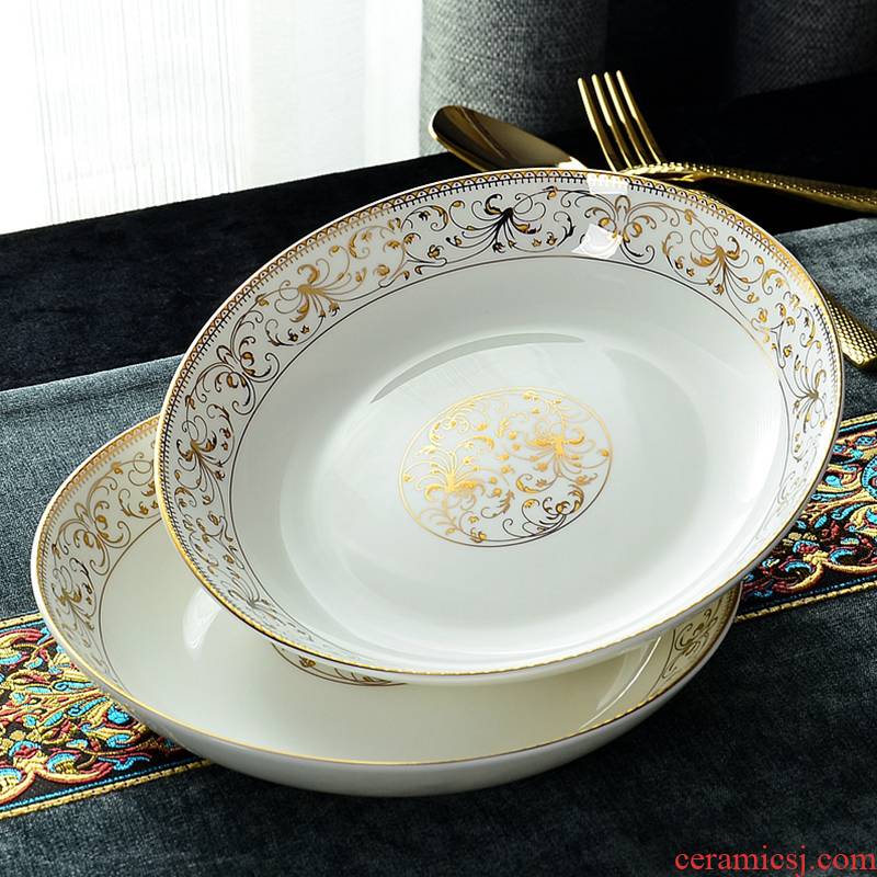 European household circular plate ceramic soup plate plate creative ipads porcelain dish dish plates dumplings deep dish fish dish