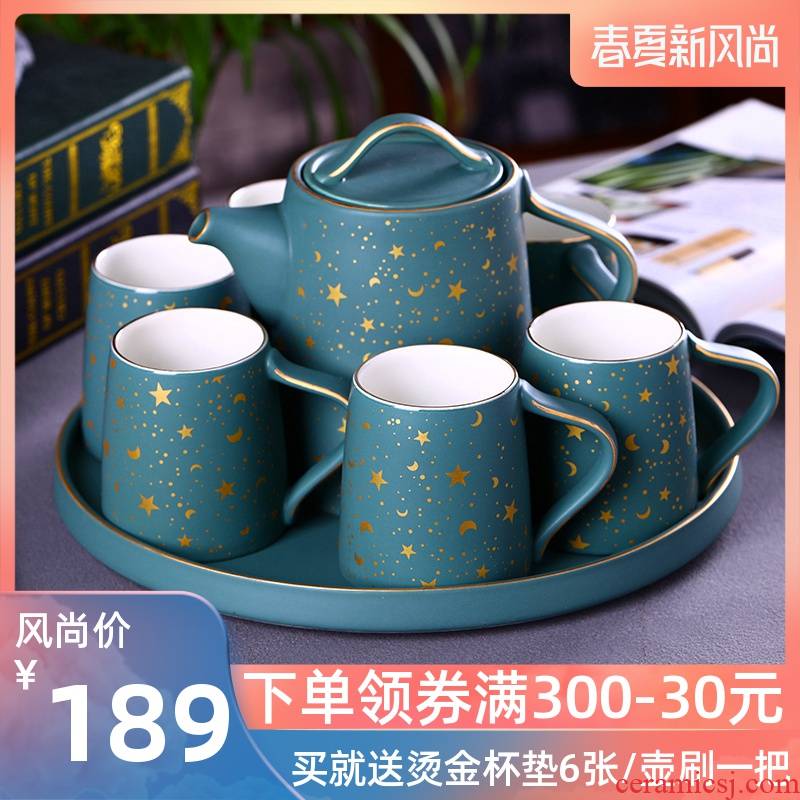 Nordic teapot teacup suit I and contracted household creative ceramic cup with a complete set of tea cups water glass living room