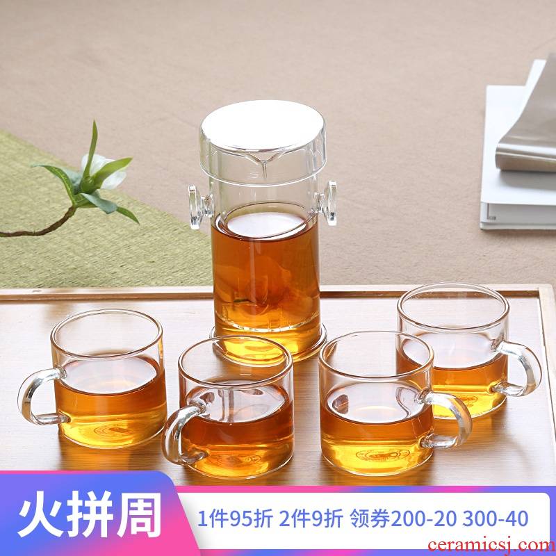 Is blue and white kung fu Yang heat - resistant glass flower pot red tea ceramic filter tea cup home with tea