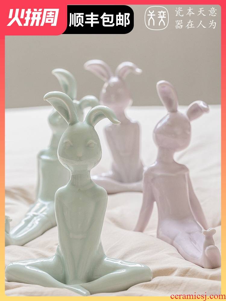 "Miss rabbit" jingdezhen ceramic express bunny girls bedroom adornment creative home furnishing articles night stand