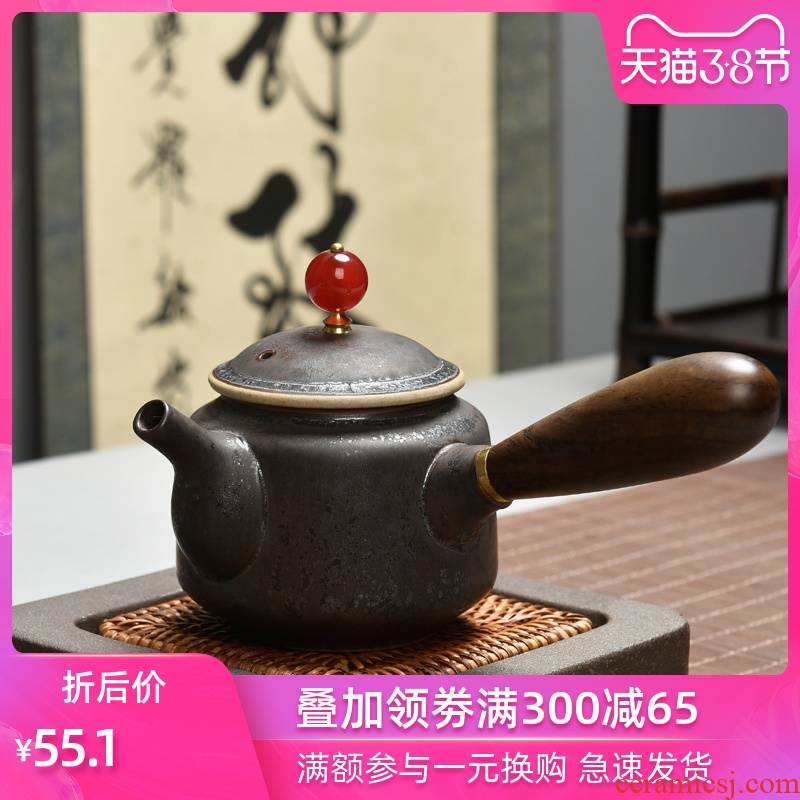 Coarse pottery archaize firewood side take ebony wood pot of ceramic teapot kung fu tea tea, pu 'er tea single pot