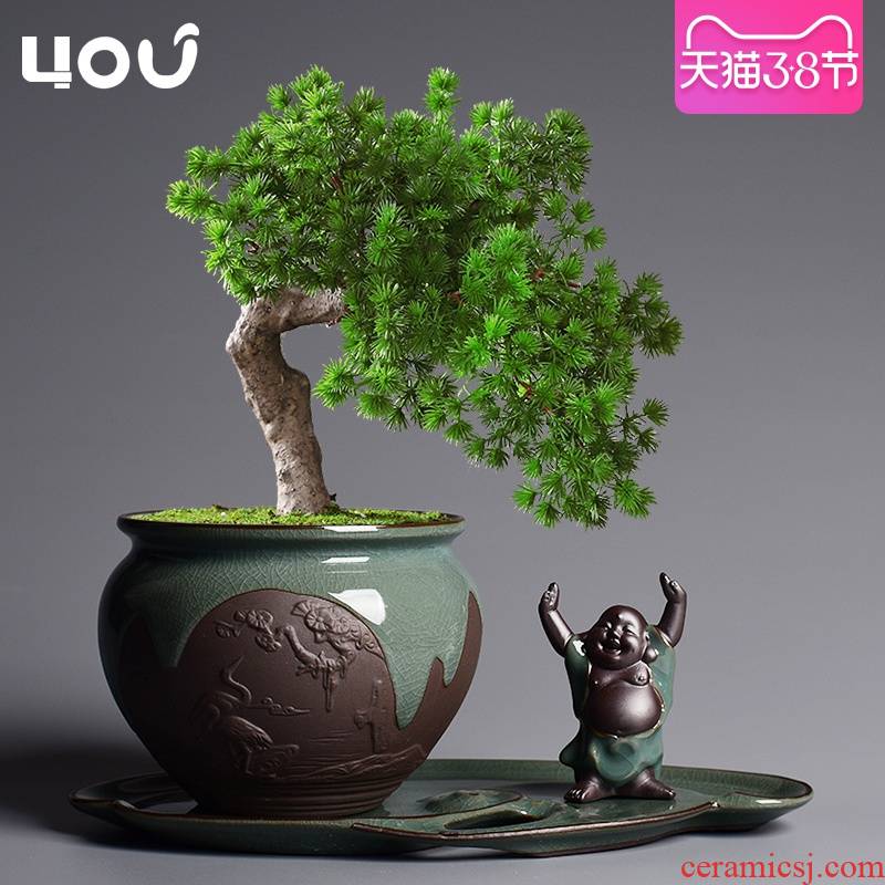 Elder brother up POTS ceramic Chinese wind creative combination bonsai home green plant pot large plant pot