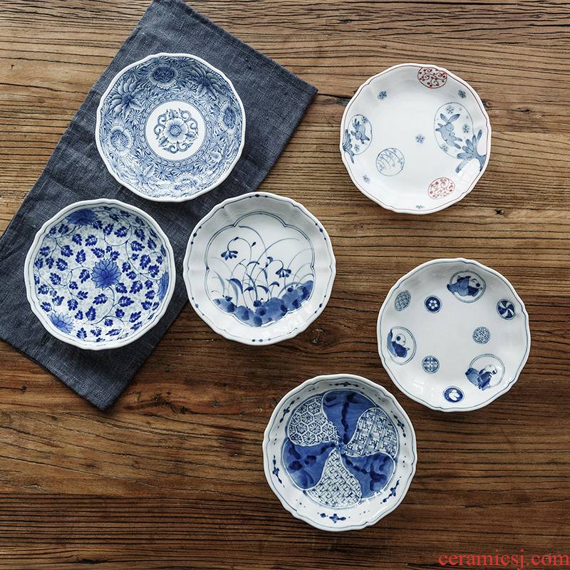 Blue winds hall of Japanese Blue and white porcelain tableware small plate round dish plate household cold dishes of disk all the plates