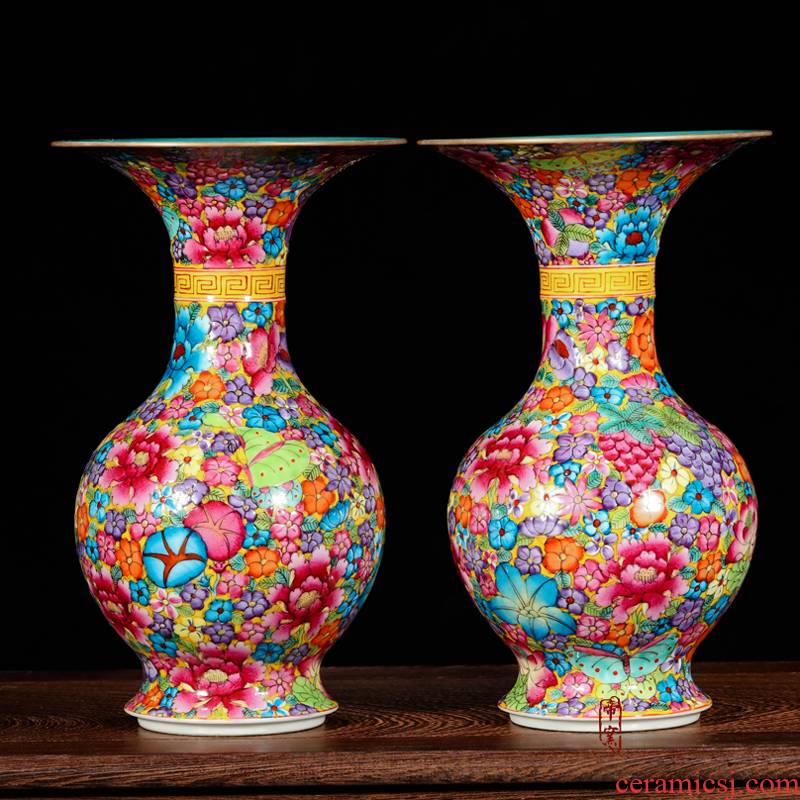 Jingdezhen ceramics from floret bottle antique hand - made fine flower is colored enamel, black mushroom classical furnishing articles ornaments