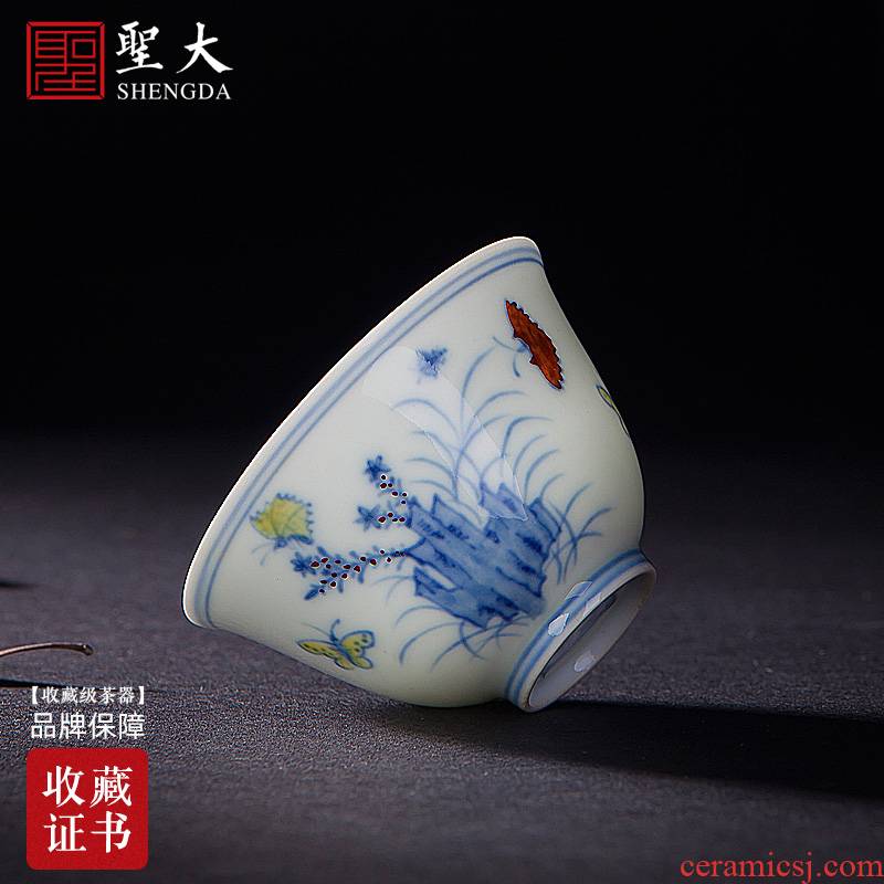 Holy big ceramic antique Ming chenghua bucket color seems as long as three years of master cup all hand jingdezhen kung fu tea cups