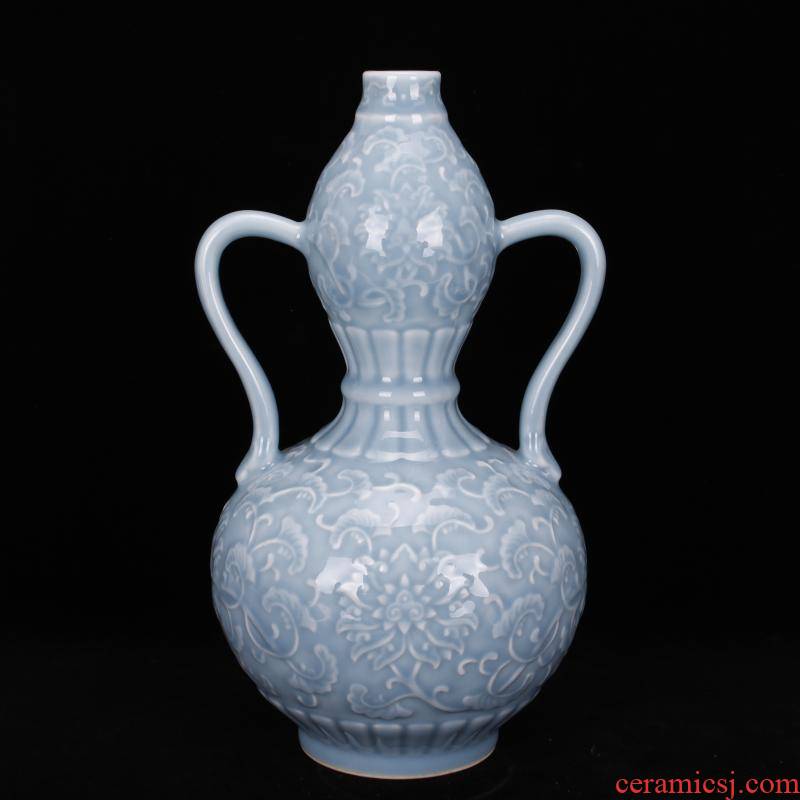 Jingdezhen imitation of the yongzheng emperor qianlong antique antique shadow blue glaze carving Chinese vase household adornment restoring ancient ways furnishing articles