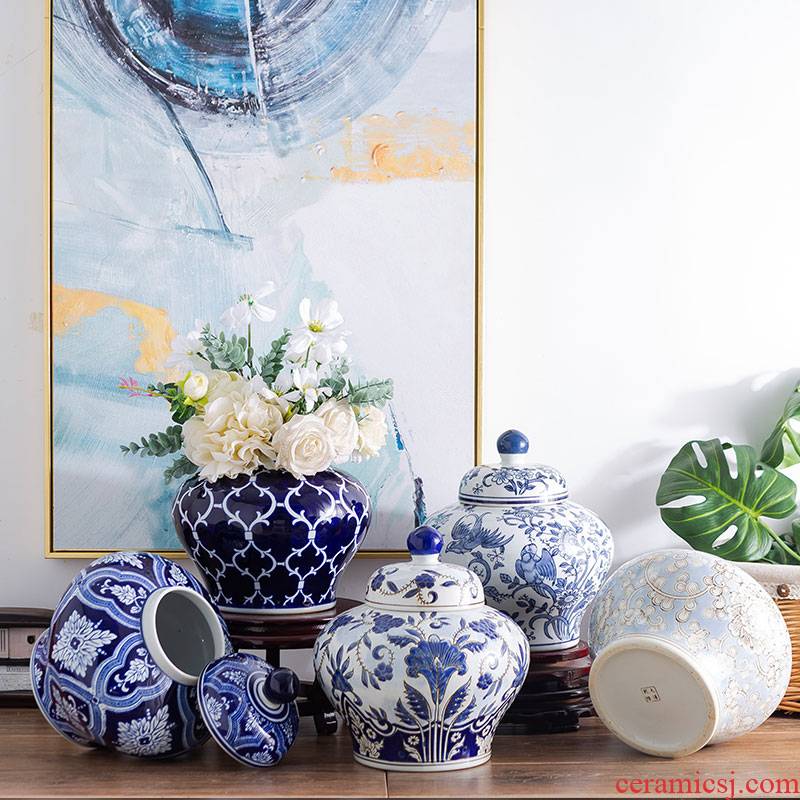 Jar of blue and white porcelain of jingdezhen ceramics flower arranging new Chinese I household adornment of the sitting room TV ark, furnishing articles