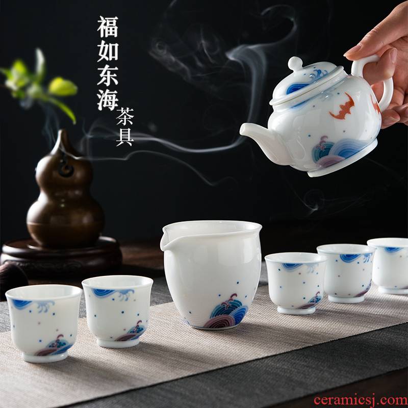 Next thousand red up with glaze color hand - made kung fu tea set gift box set ceramic tea set a small set of household contracted the teapot