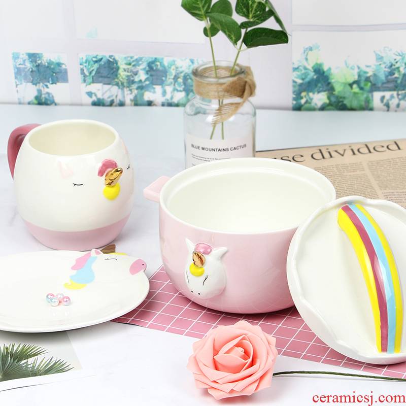 The Love graces the new rainbow rainbow such use unicorn mercifully pink dessert plate glass ceramic material to use suit students