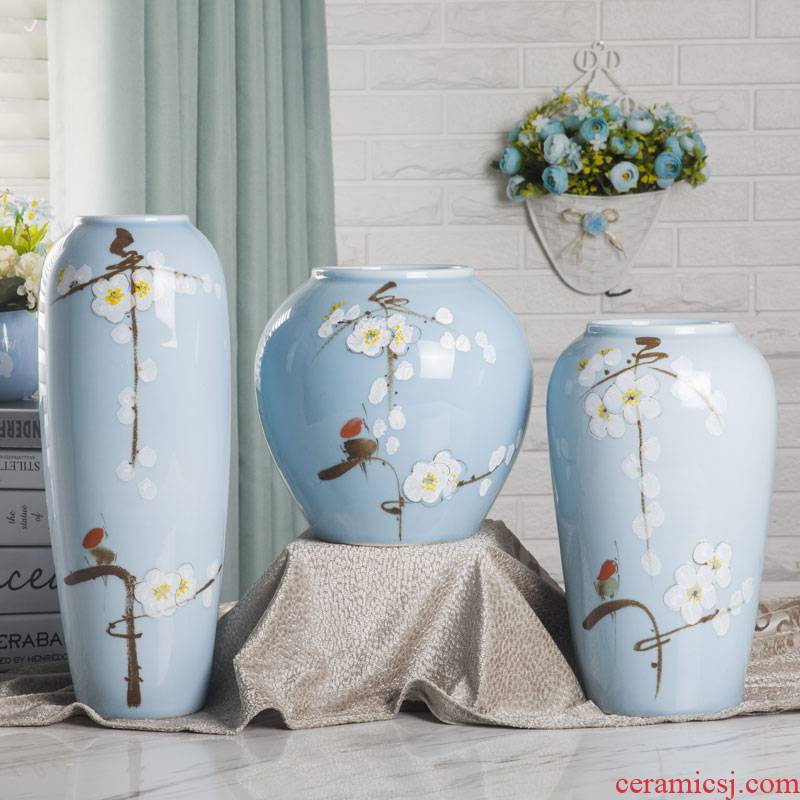 Ceramic vase three - piece furnishing articles of modern Chinese style living room TV cabinet flower arranging creative household adornment ornament