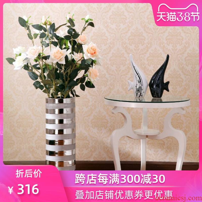 Modern light key-2 luxury home decorate the sitting room of jingdezhen ceramic vase landing large flower silver yard of flower