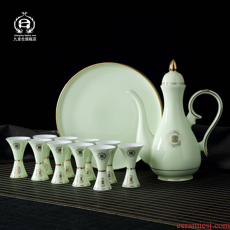 DH jingdezhen porcelain paint wine package hip flask glass jade home wine of antique Chinese style palace