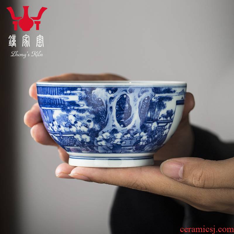 Clock home blue and white master cup single CPU jingdezhen ceramic up kunfu tea cup pure manual firewood cup the ancient philosophers