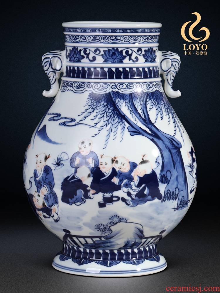 Jingdezhen ceramics antique hand - made lad f barrels of blue and white porcelain vase flower arranging the sitting room of Chinese style household furnishing articles