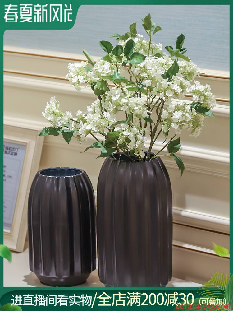 Creative light key-2 luxury black orange stripe convergent ceramic table simulation vase floral flower implement soft decoration
