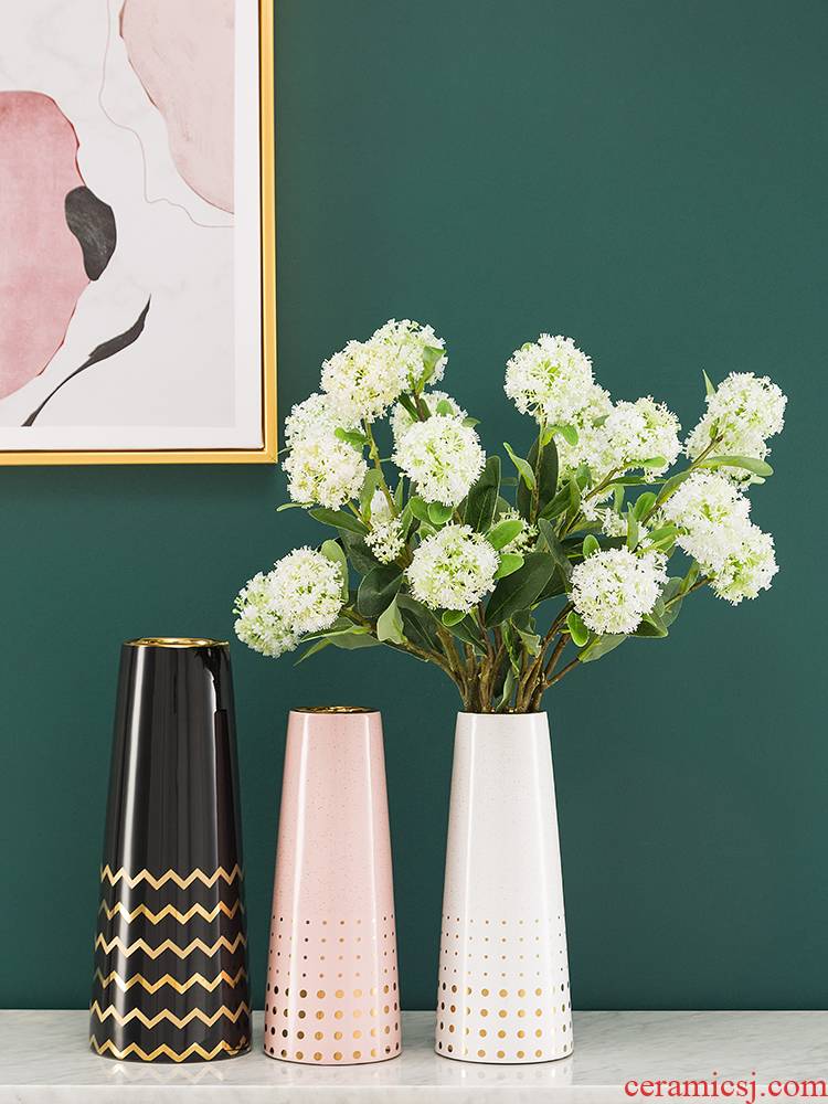 I and contracted light key-2 luxury furnishing articles between example stripe ceramic vases, boreal Europe style table dry flower flower arranging flowers