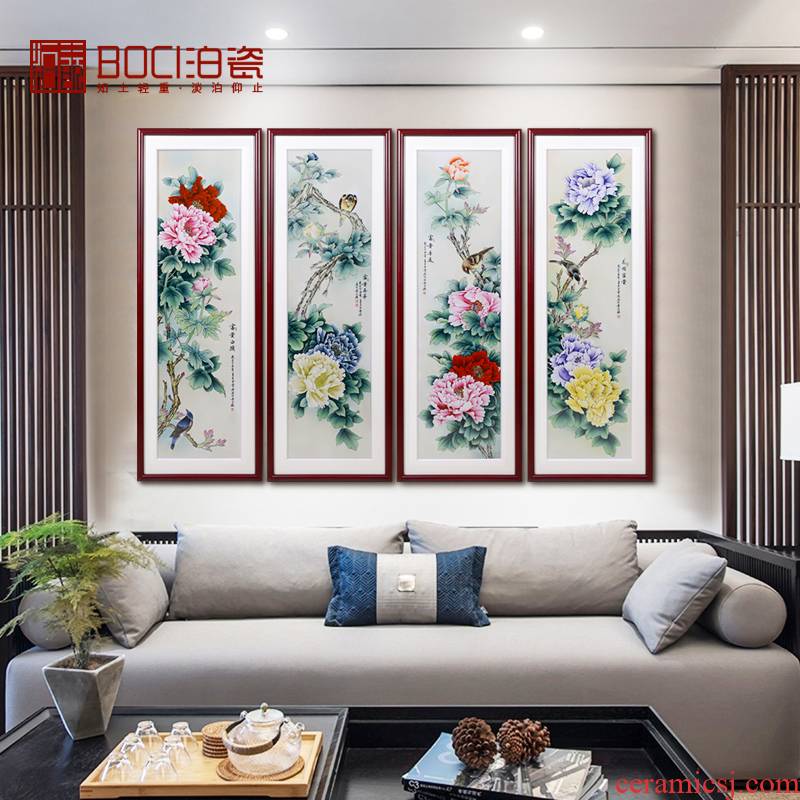 Jingdezhen ceramics hand - made blooming flowers porcelain plate painting Chinese background decoration mural painting in the sitting room porch
