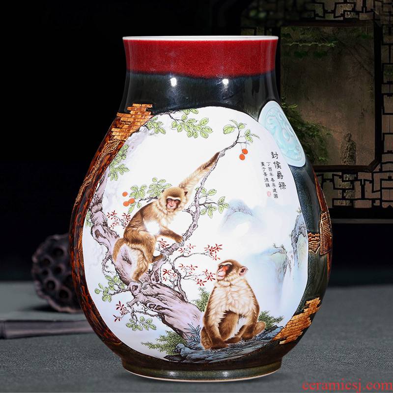 Jingdezhen ceramics creative manual relief of large vases, modern Chinese style living room decorations furnishing articles gifts