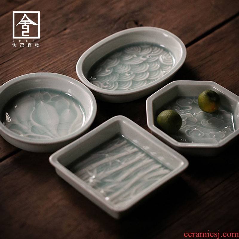 The Self - "appropriate content of jingdezhen left up green hand relief coasters saucer craft ceramic cup tea accessories