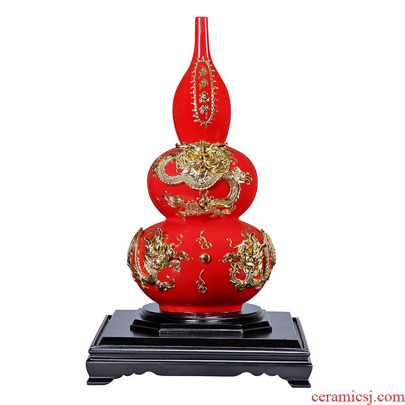 Really sheng Chinese red porcelain paint line carve gourd bottle opening step gift villa furnishing articles version into the sitting room