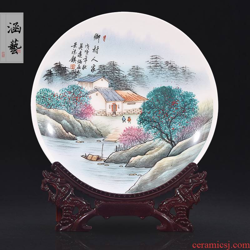 Jingdezhen ceramic hand - made village family decorate dish by dish hang dish of new Chinese style living room porch handicraft furnishing articles
