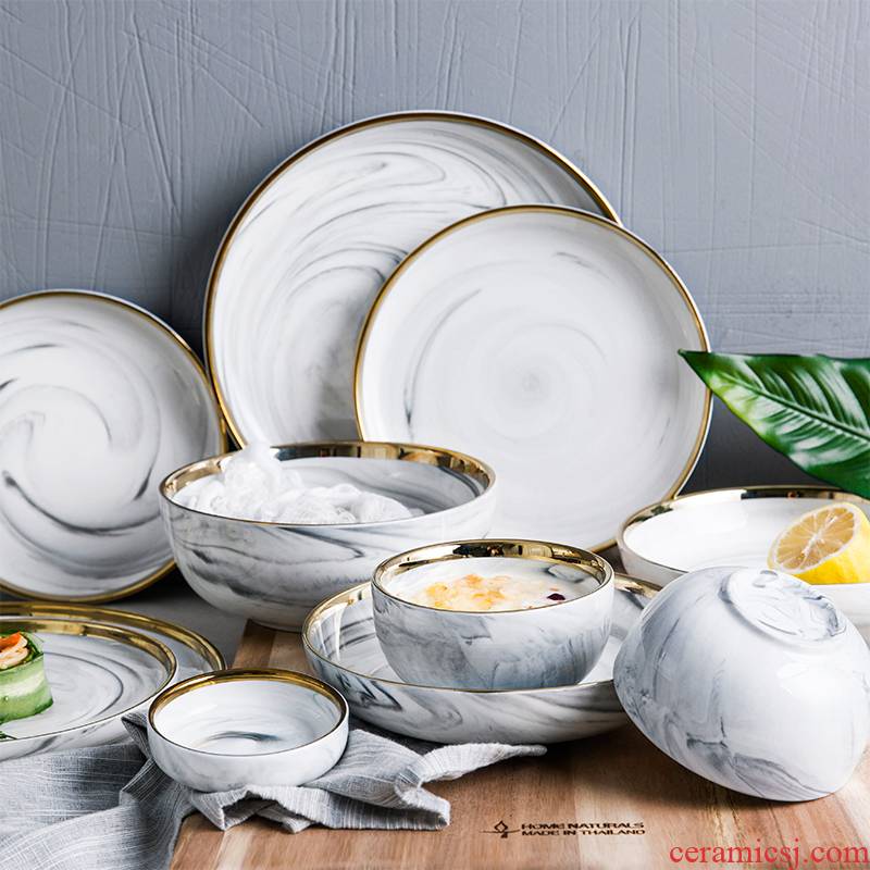Ins fuels the Nordic light and decoration marble ceramic plate up phnom penh disc flat rice bowls large soup bowl