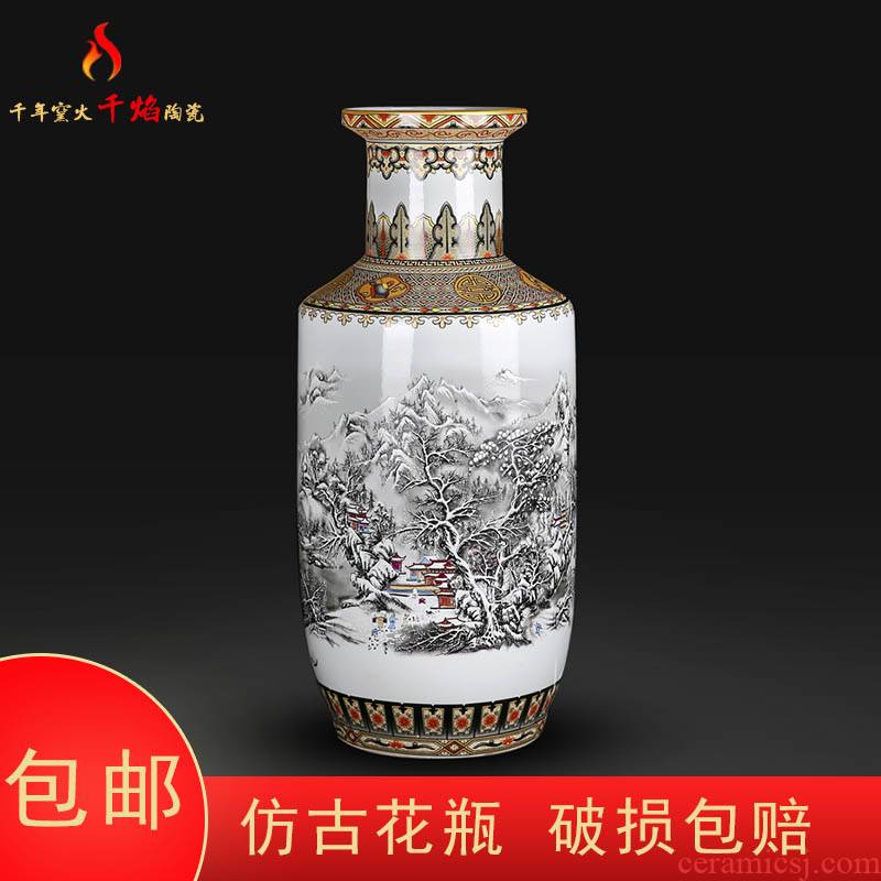 Jingdezhen ceramics large vases, flower arranging Chinese style living room home furnishing articles and TV ark, snow figure firecrackers bottles
