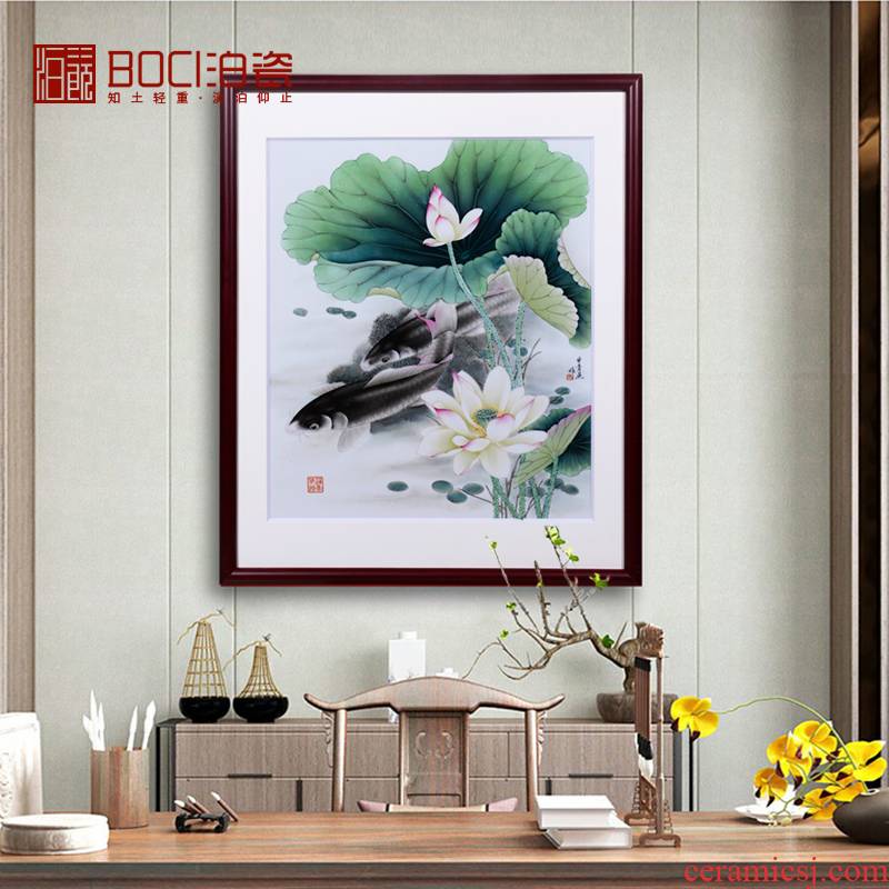 Hand - made of lotus in jingdezhen ceramics have a background fish porcelain plate painting the sitting room adornment picture hanging painter in furnishing articles